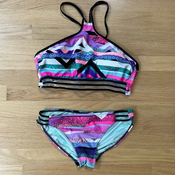 OP 2 Piece Colorful Swim Suit (Bottoms Size Medium, Top Size XL) - Picture 1 of 12